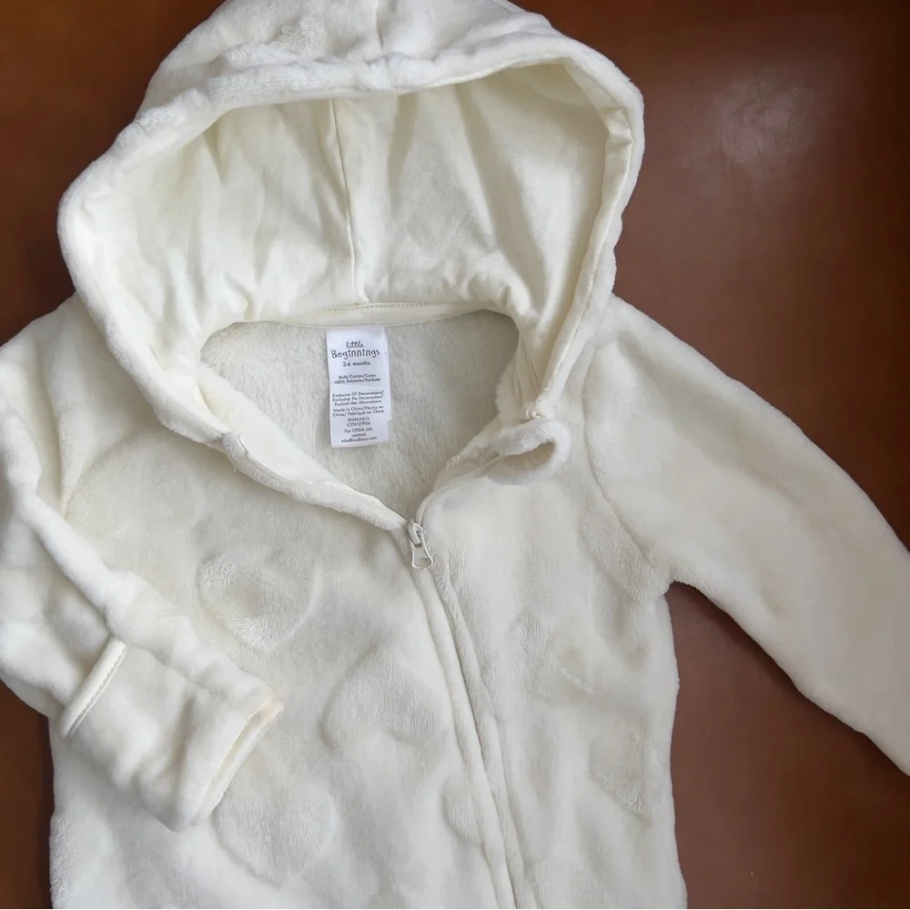 Little Beginnings Baby Ivory Pram suit Teddy Fleece size 3-6 months